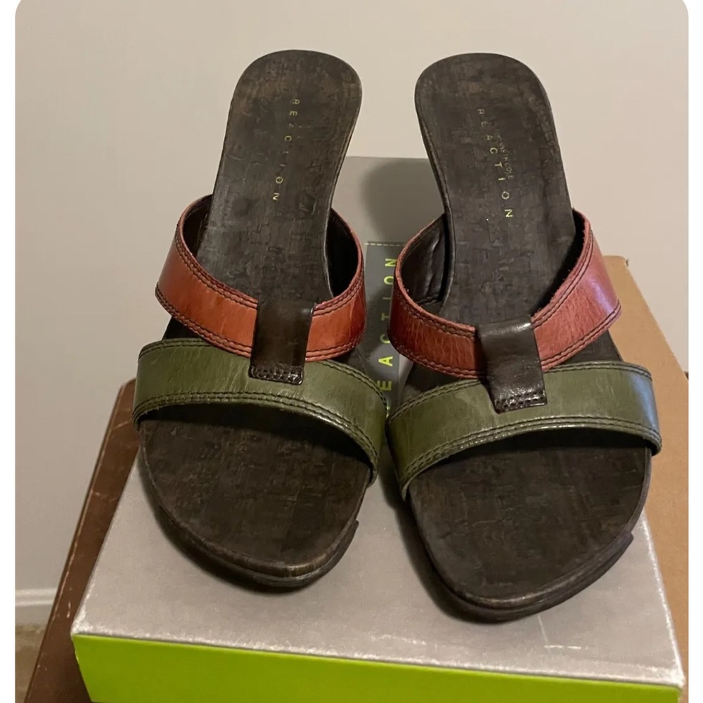 Reaction Kenneth Cole Wedge Sandals, Green & Orange, Size 8.5